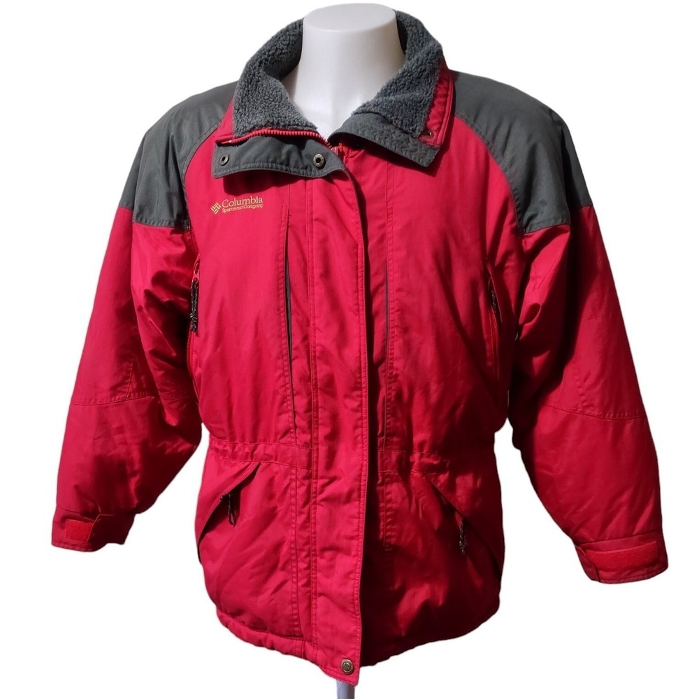 Ski Jacket Columbia Red Grey Womens Medium Vintage Gorpcore Retro Winter Coat